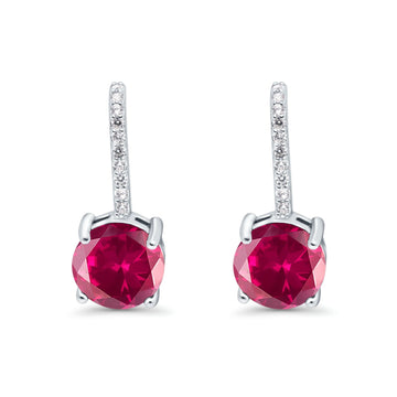 Round LeverBack Earrings Hoop Huggie Design Simulated Ruby CZ 925 Sterling Silver (22mm)
